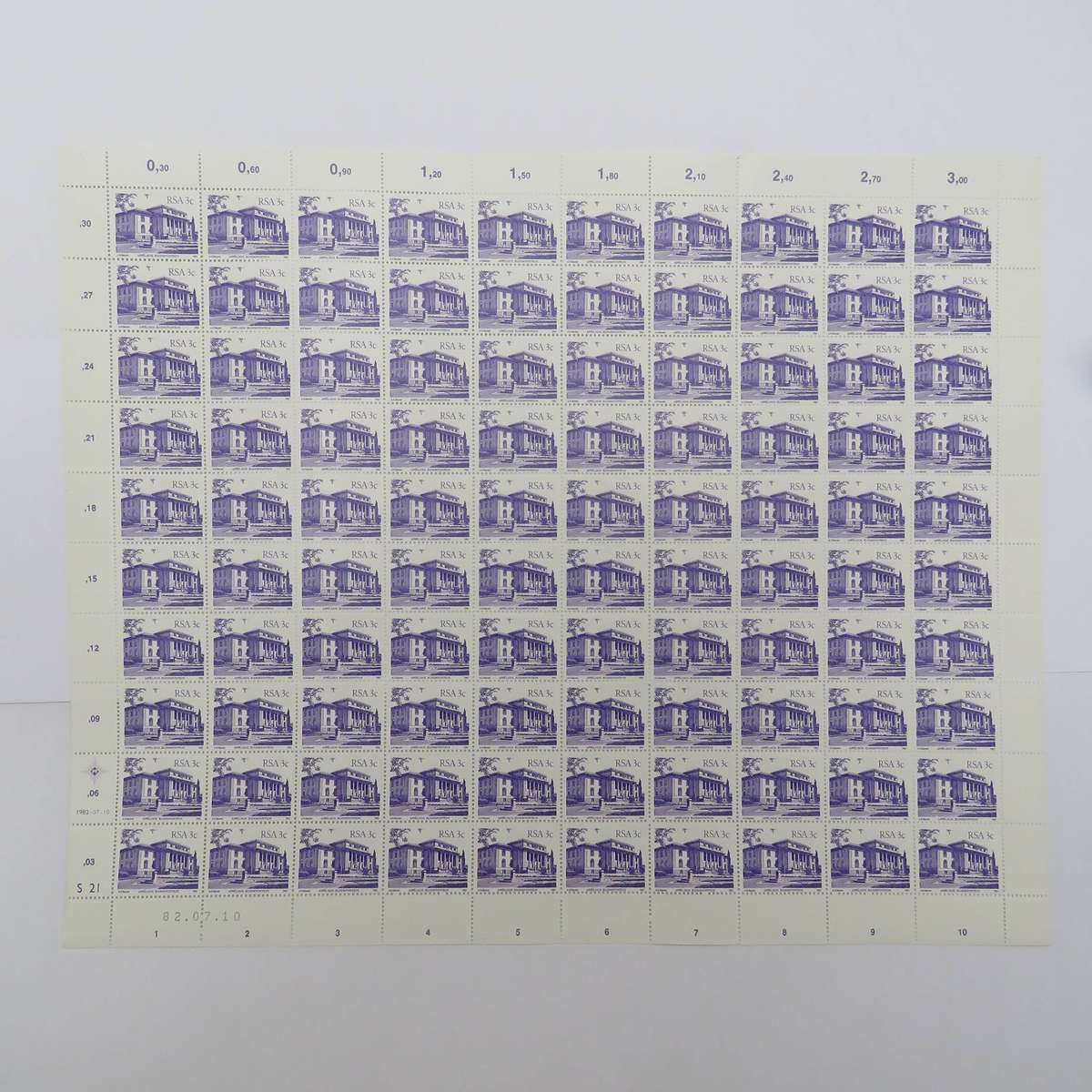 RSA SACC515-531 - Full mint sheet first issue 1 cent to R2 - Buildings