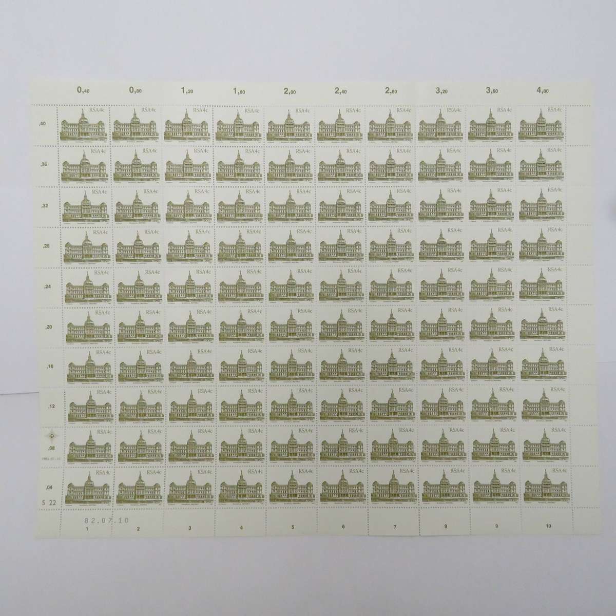 RSA SACC515-531 - Full mint sheet first issue 1 cent to R2 - Buildings