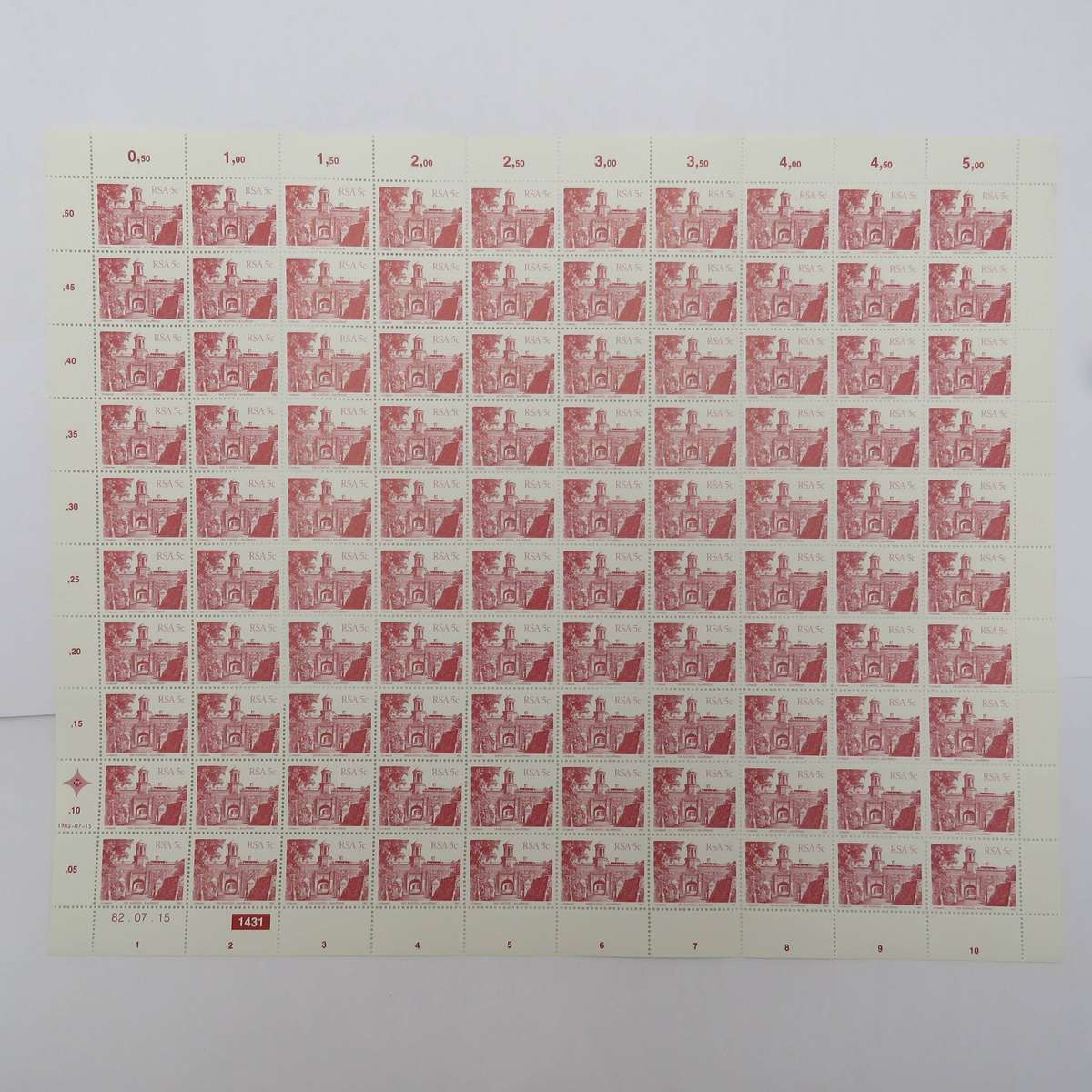 RSA SACC515-531 - Full mint sheet first issue 1 cent to R2 - Buildings