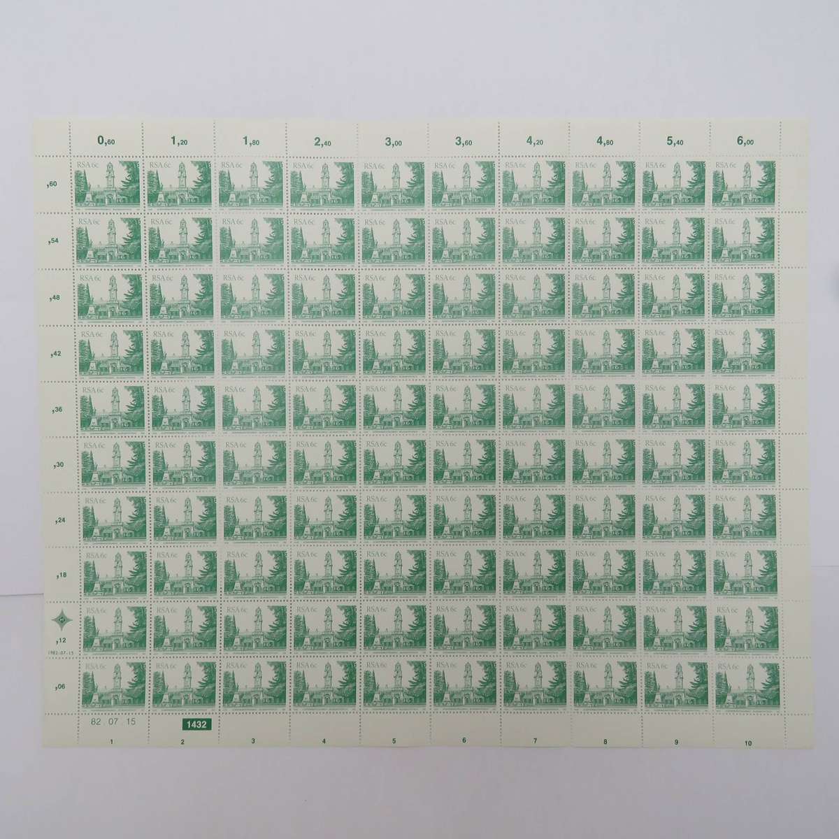 RSA SACC515-531 - Full mint sheet first issue 1 cent to R2 - Buildings