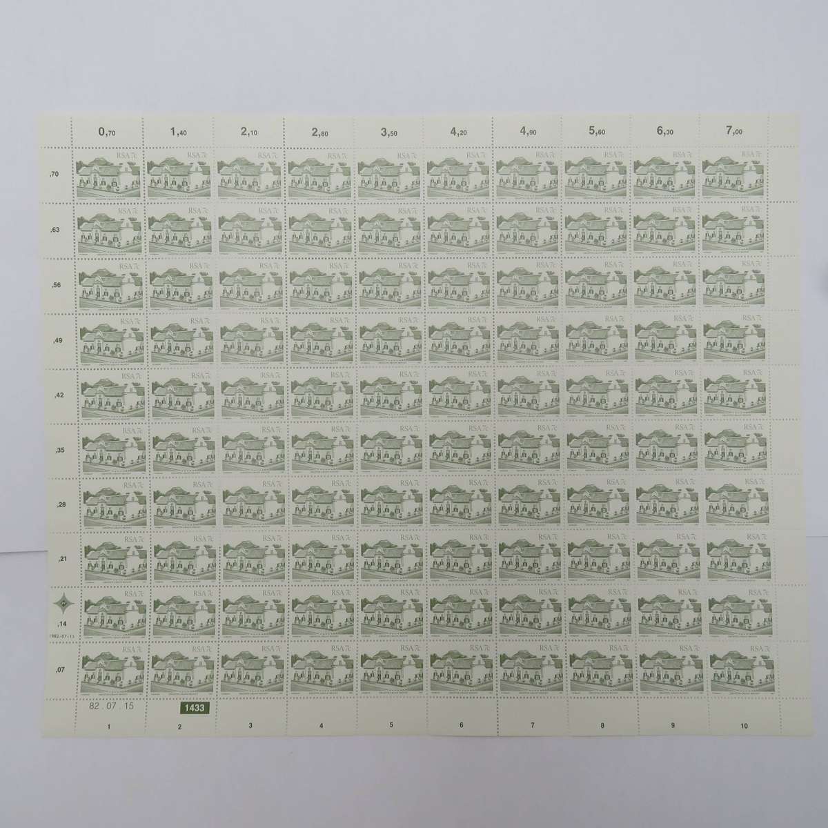 RSA SACC515-531 - Full mint sheet first issue 1 cent to R2 - Buildings