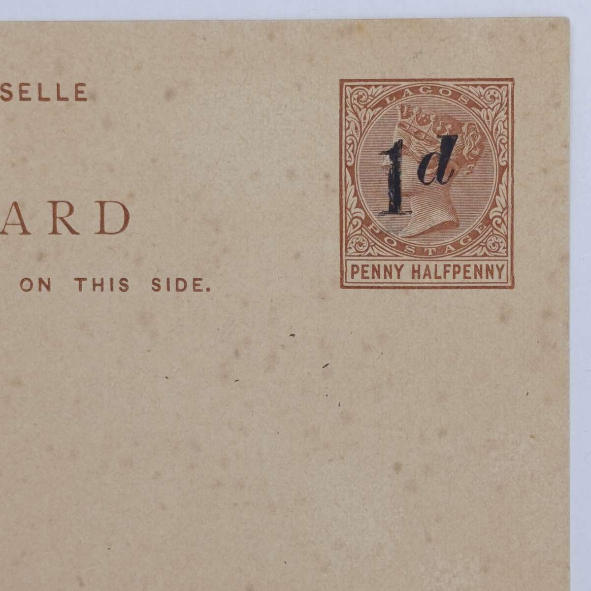 Unused Lagos postcard with pre printed postage halfpenny overprinted 1d