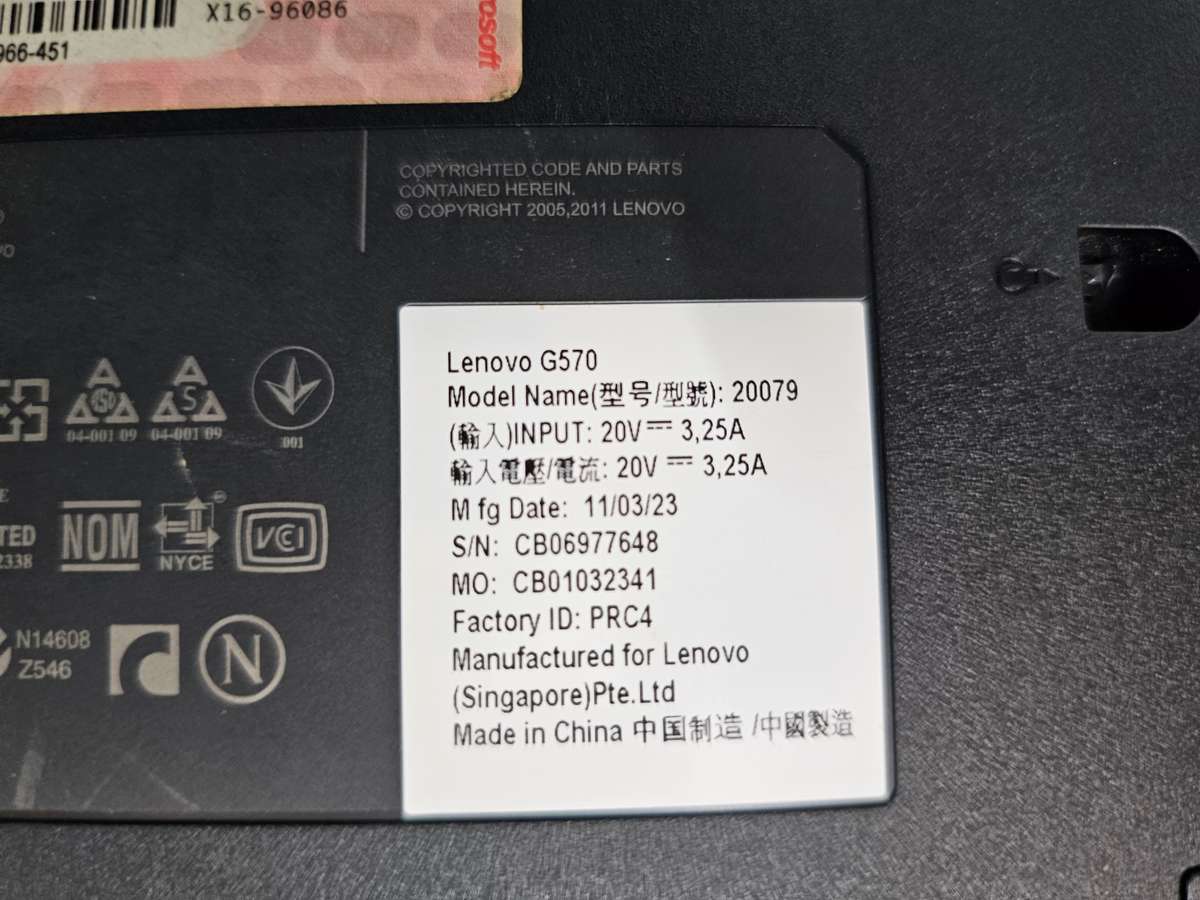 Lenovo G570 i3-2310M 3GB RAM 500GB HDD - No charger