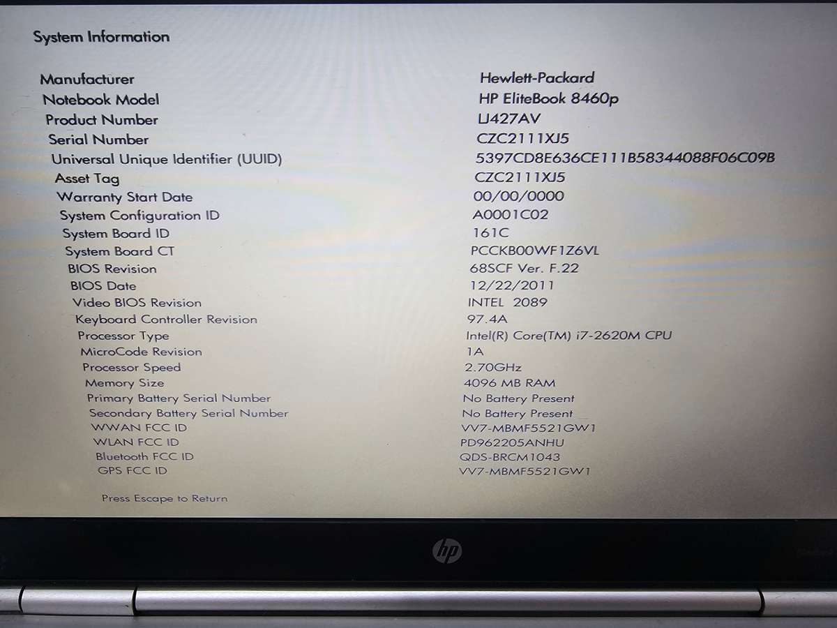 HP Elitebook 8560p i7-2620M 4GB RAM 512GB HDD - needs new keyboard / battery