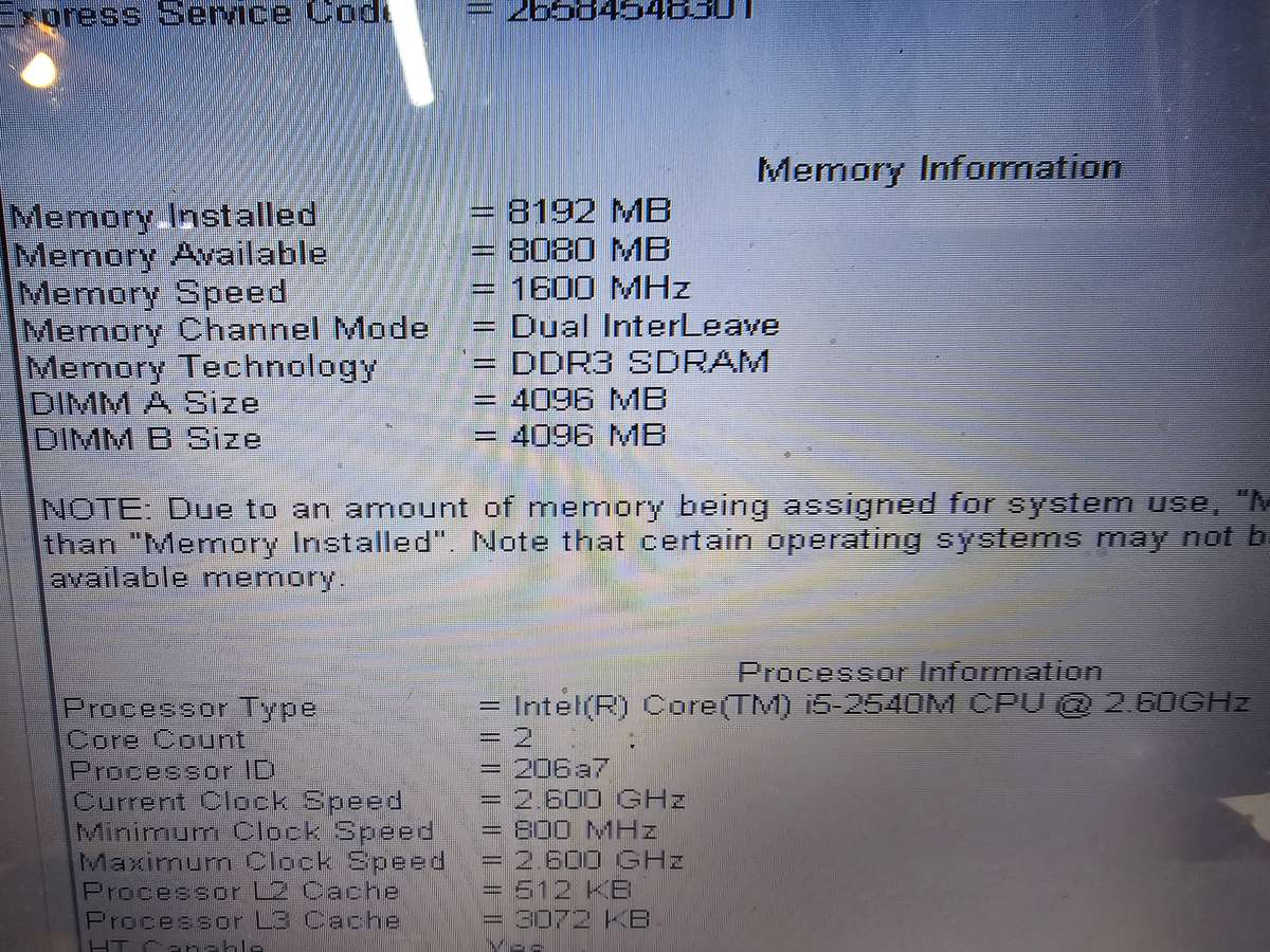 Dell Latitute E6520 i5-2540M 8GB RAM 500GB HDD - Needs a new battery - No OS