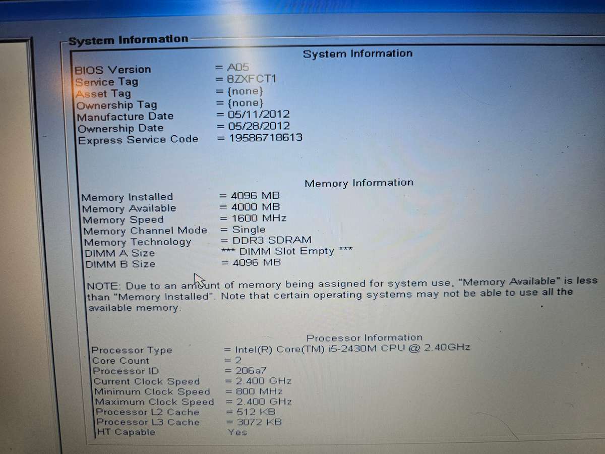 Dell Latitude E5420 i5-2430M 4GB RAM 500GB HDD - No battery