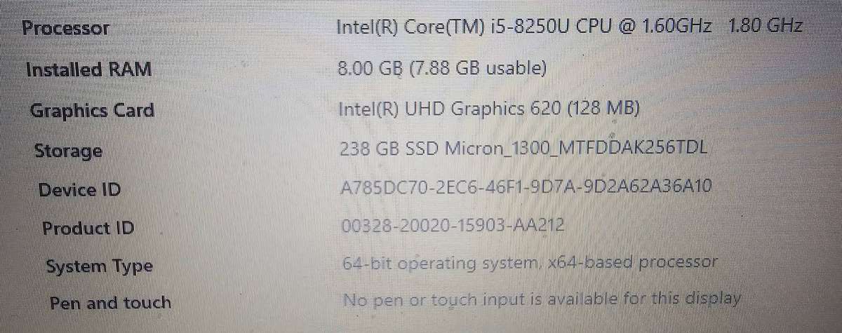 ASUS X543UA  i5-8250U / 8GB RAM / 256GB SSD / 15.6" HD