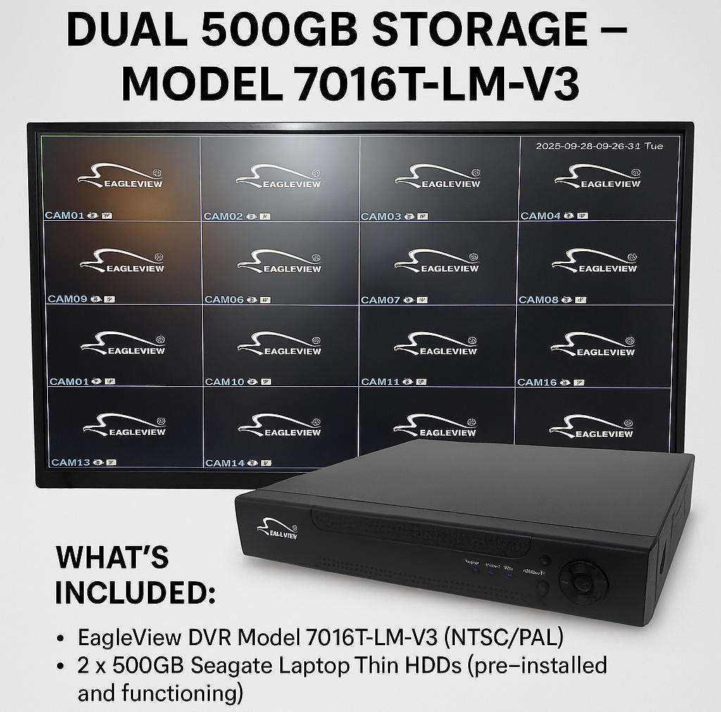 EagleView 16CH CCTV DVR Recorder  Dual 500GB Storage  Model 7016T-LM-V3