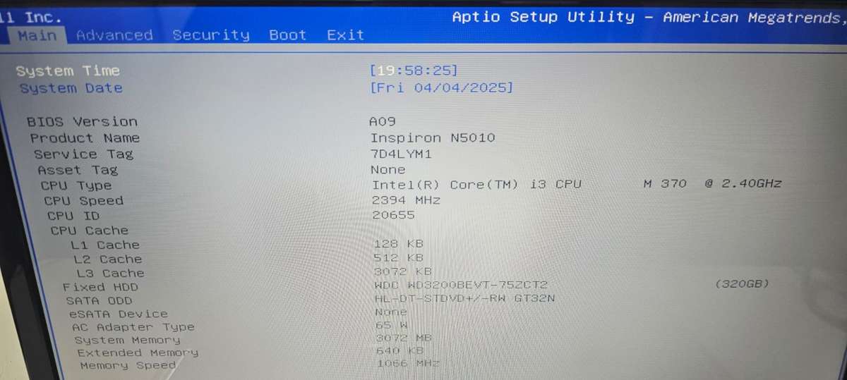 Dell Inspiron N5010 laptop i3, 3GB RAM, 320GB HDD, DVD writer, working, battery needs replacing