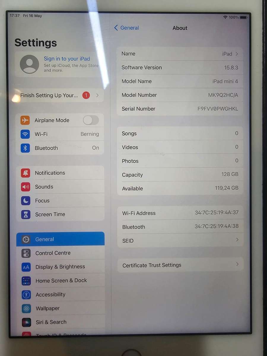 iPad Mini 4  128GB Wi-Fi  Gold  Works Great!