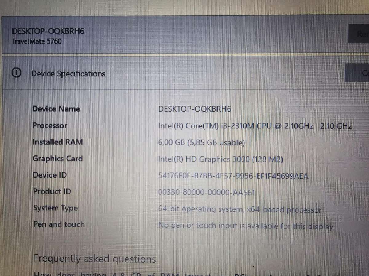 Acer TravelMate 5760 i3 Laptop  Working Condition