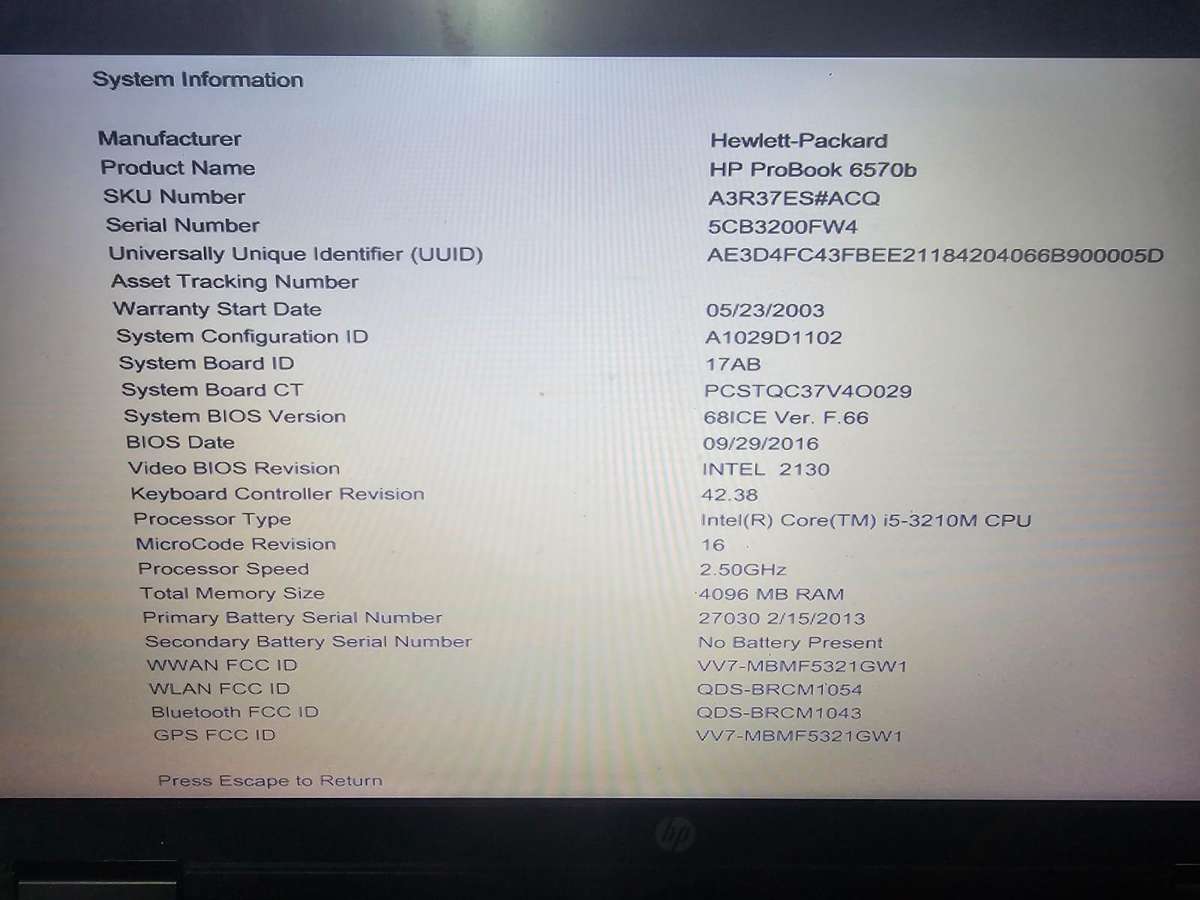 HP ProBook 6570b  Intel Core i5  for spares or repairs