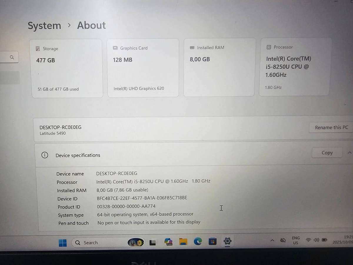 Dell Latitude 5490  i5-8250U / 8GB RAM / 512GB NVMe SSD / 14" FHD / Windows 11 Pro
