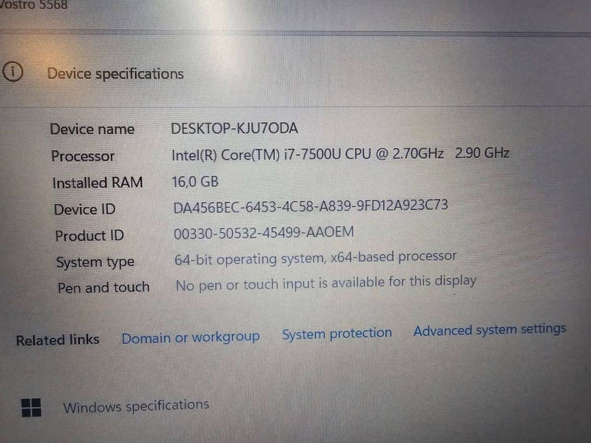 Dell Vostro 5568  i7-7500U / 16GB RAM / 256GB SSD / 15.6" FHD
