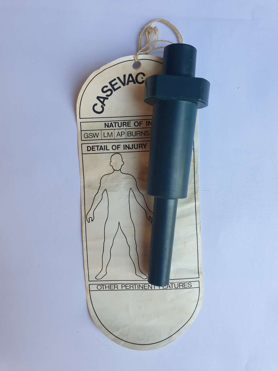 original & rarely found Rhodesian Army used/ issue SOSEGON (morphine) carrier and casualty card