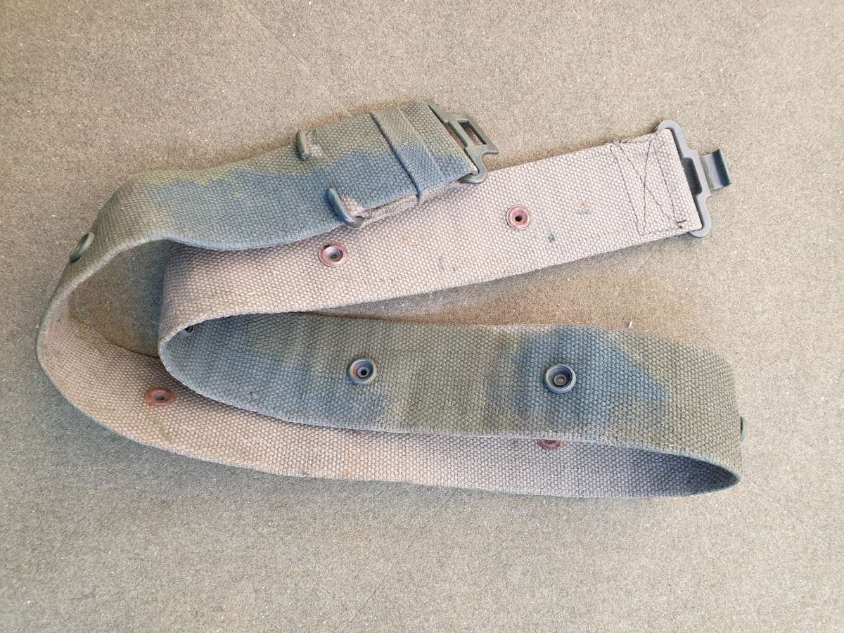 std SADF era studded type patt 70/73 series web-belt camo painted - max waist size 42 inches - used