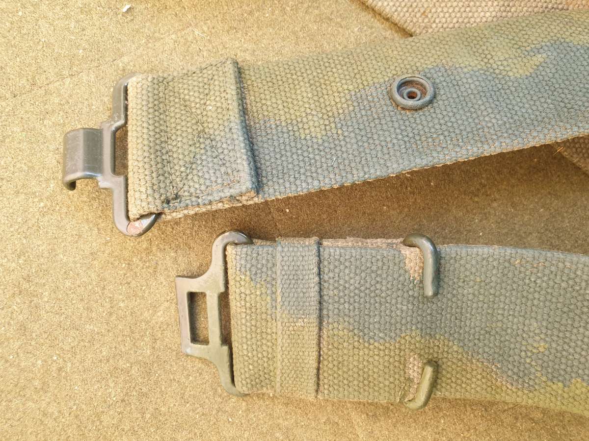 std SADF era studded type patt 70/73 series web-belt camo painted - max waist size 42 inches - used