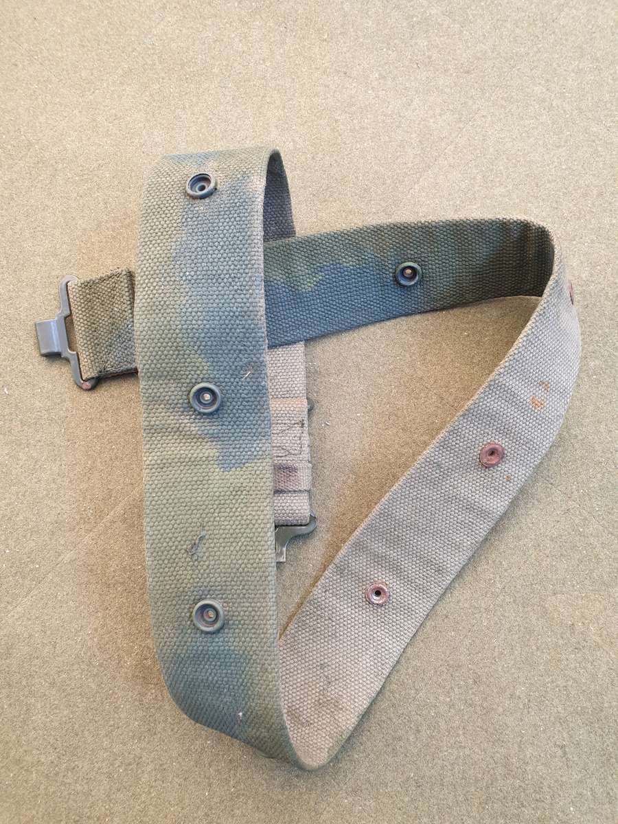 std SADF era studded type patt 70/73 series web-belt camo painted - max waist size 42 inches - used