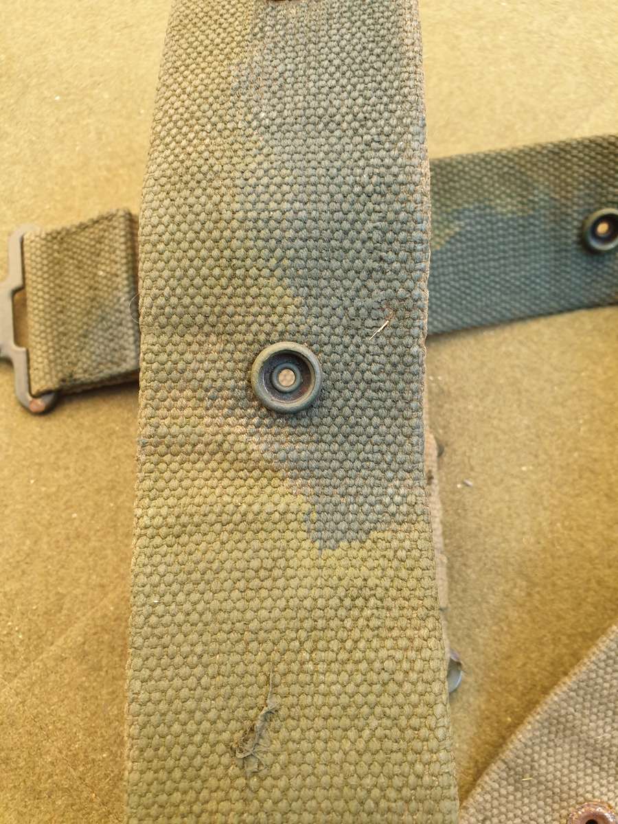 std SADF era studded type patt 70/73 series web-belt camo painted - max waist size 42 inches - used