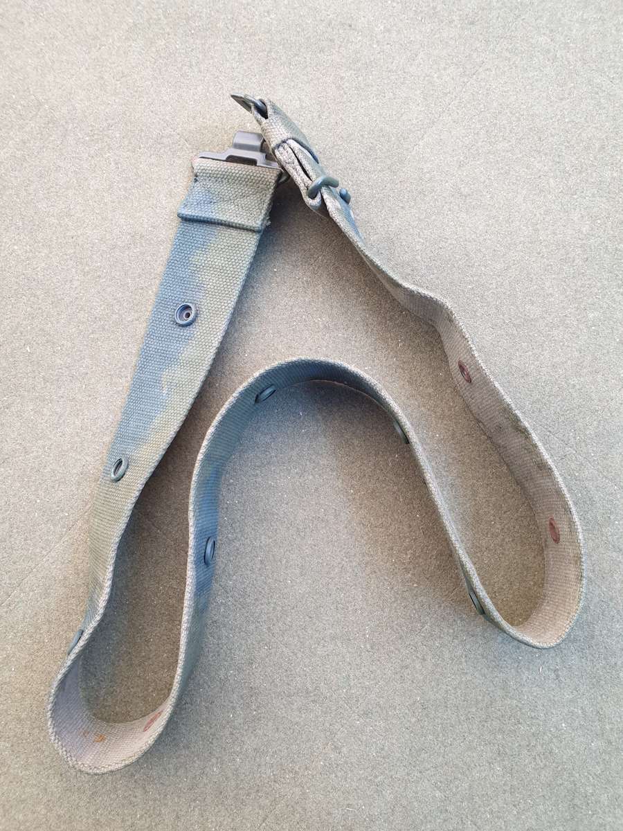 std SADF era studded type patt 70/73 series web-belt camo painted - max waist size 42 inches - used