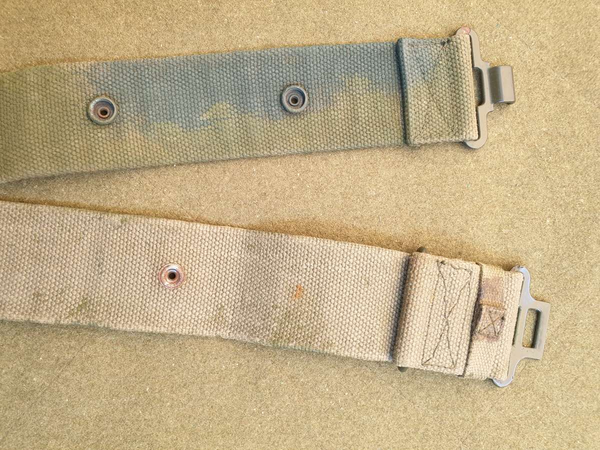 std SADF era studded type patt 70/73 series web-belt camo painted - max waist size 42 inches - used