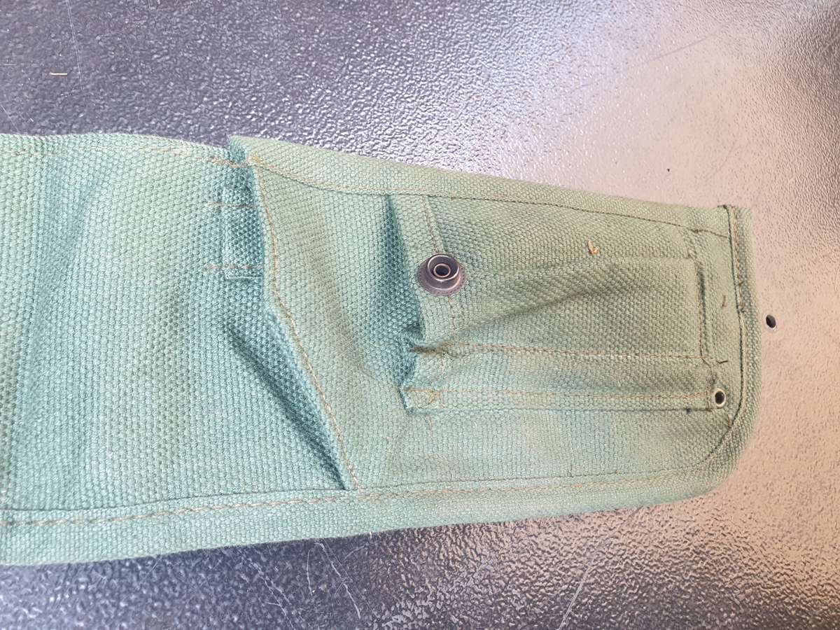 variation SADF style patt 70/73 light olive green cotton canvas side-arm holster RH belt worn as new