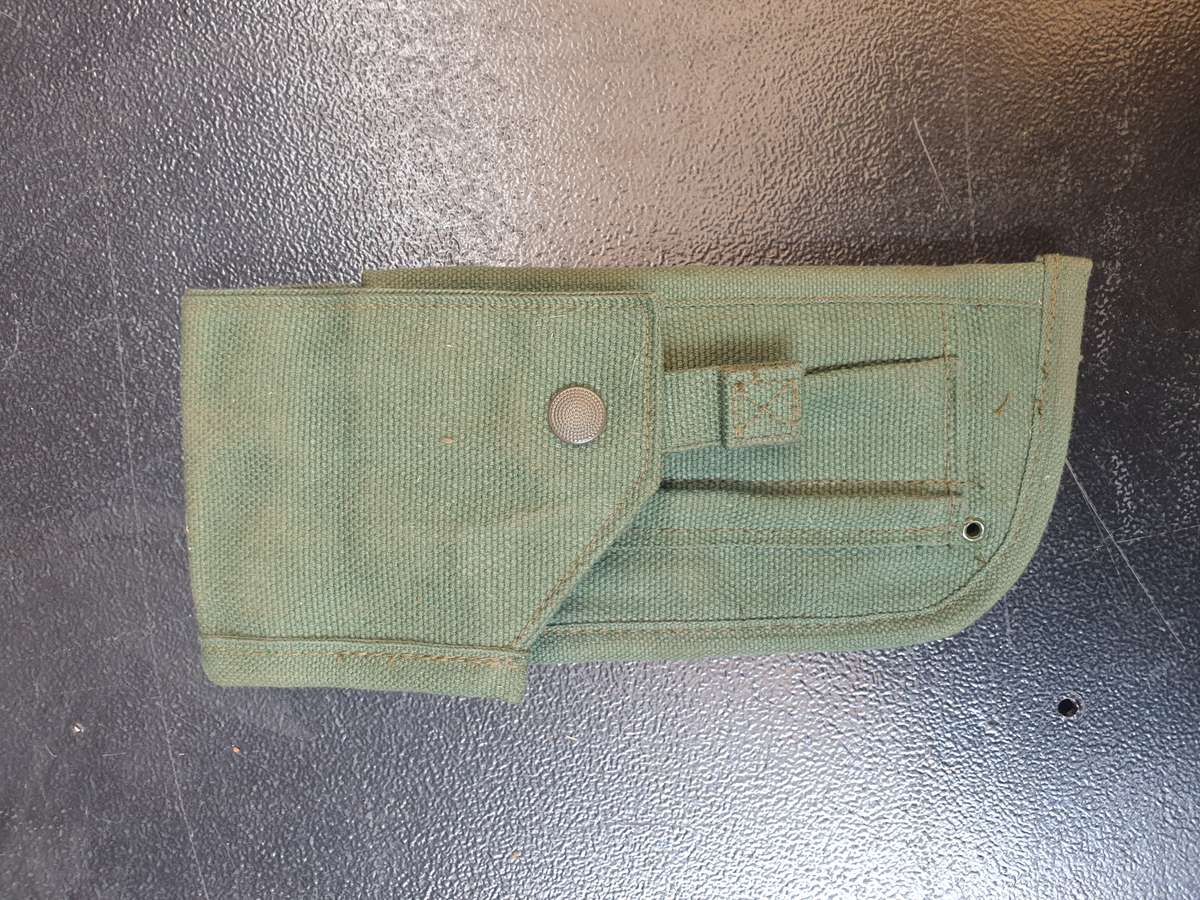 variation SADF style patt 70/73 light olive green cotton canvas side-arm holster RH belt worn as new