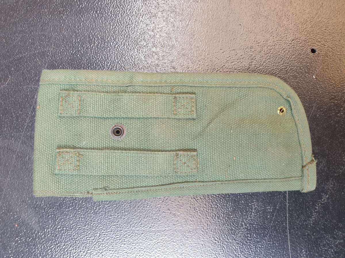 variation SADF style patt 70/73 light olive green cotton canvas side-arm holster RH belt worn as new