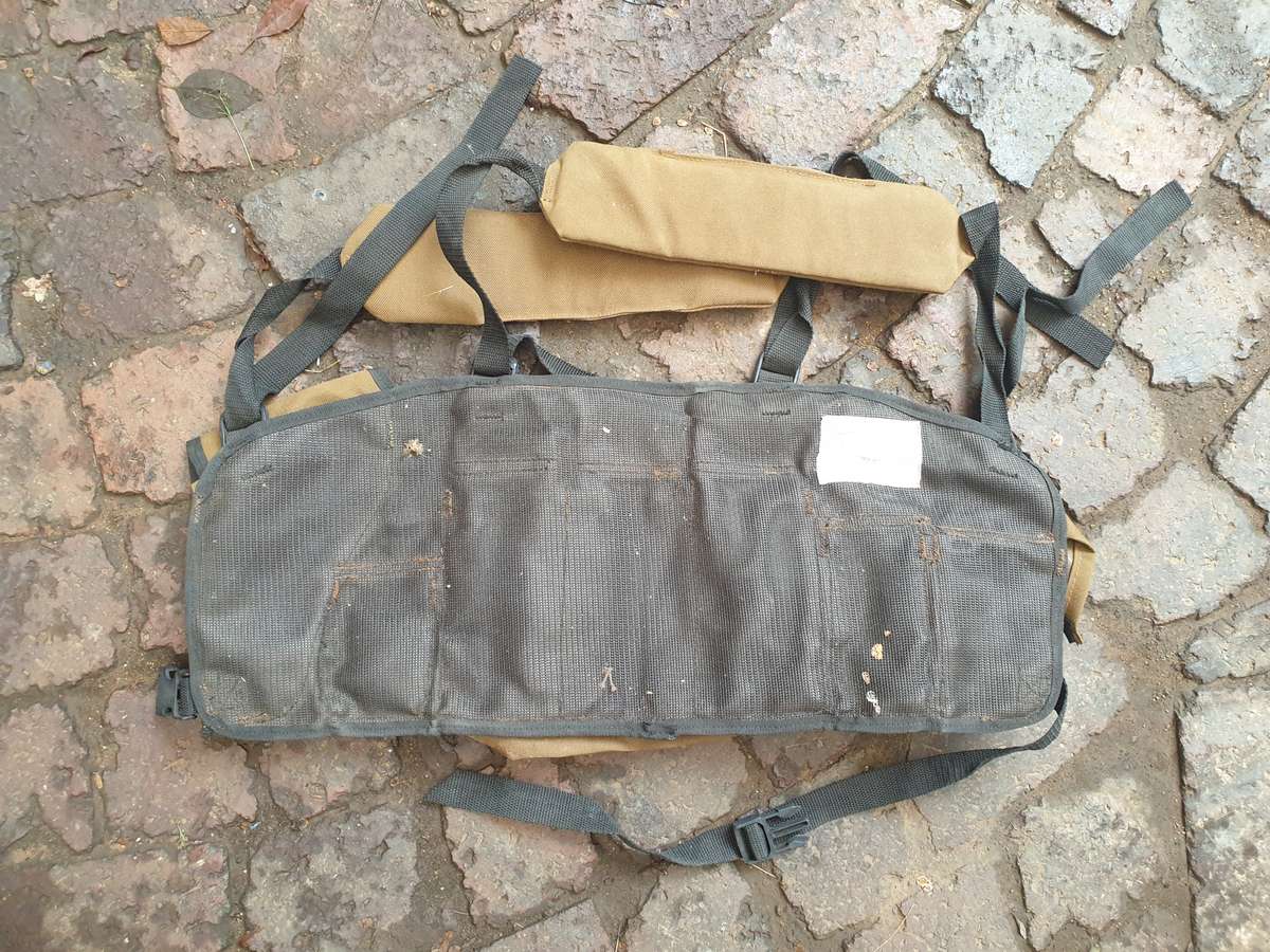 original SADF era Para Bn issue nutria (3 Spears version) Bateleur 90 chest webbing with sidearm