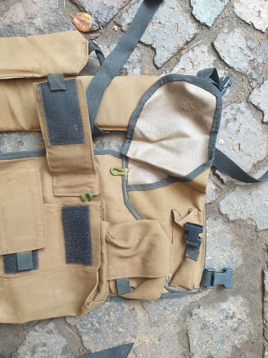 original SADF era Para Bn issue nutria (3 Spears version) Bateleur 90 chest webbing with sidearm