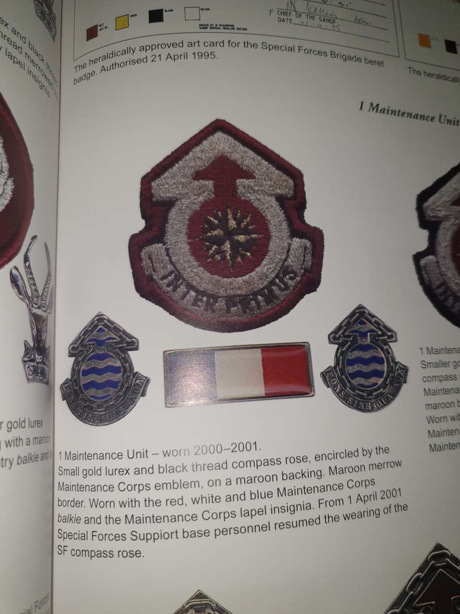 very scarce as worn Recce (SA SF) Maint. Unit lurex wire type beret badge as worn - note rear