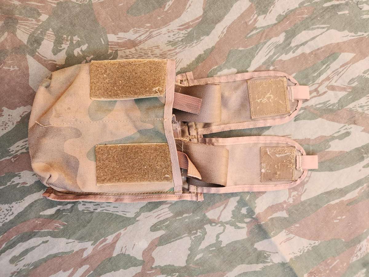 scarce double (holds four R4 mags) flap patt 90 "cabbage patch" camo mag pouch in good used condion