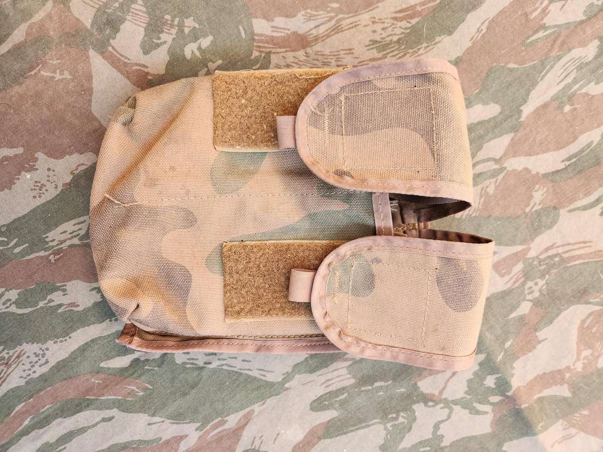 scarce double (holds four R4 mags) flap patt 90 "cabbage patch" camo mag pouch in good used condion