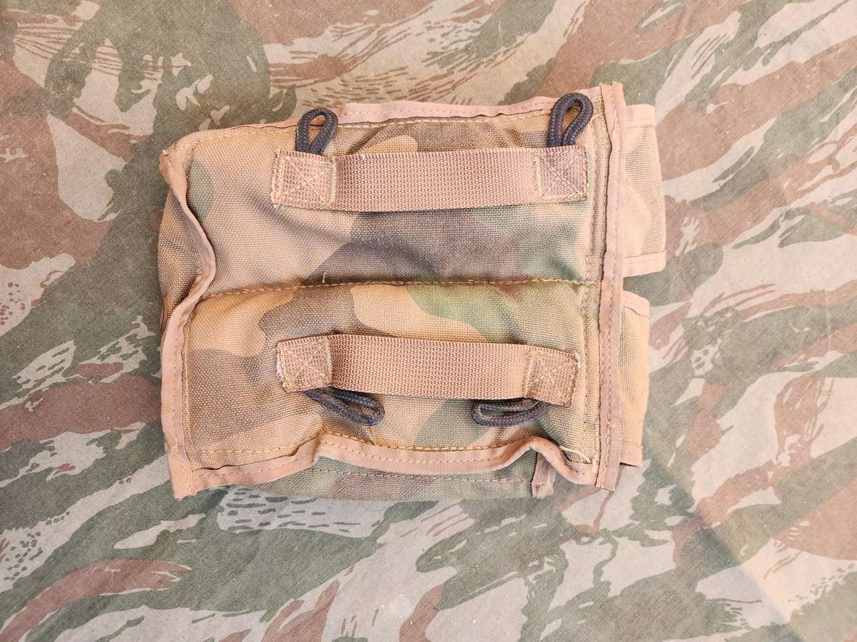 scarce double (holds four R4 mags) flap patt 90 "cabbage patch" camo mag pouch in good used condion