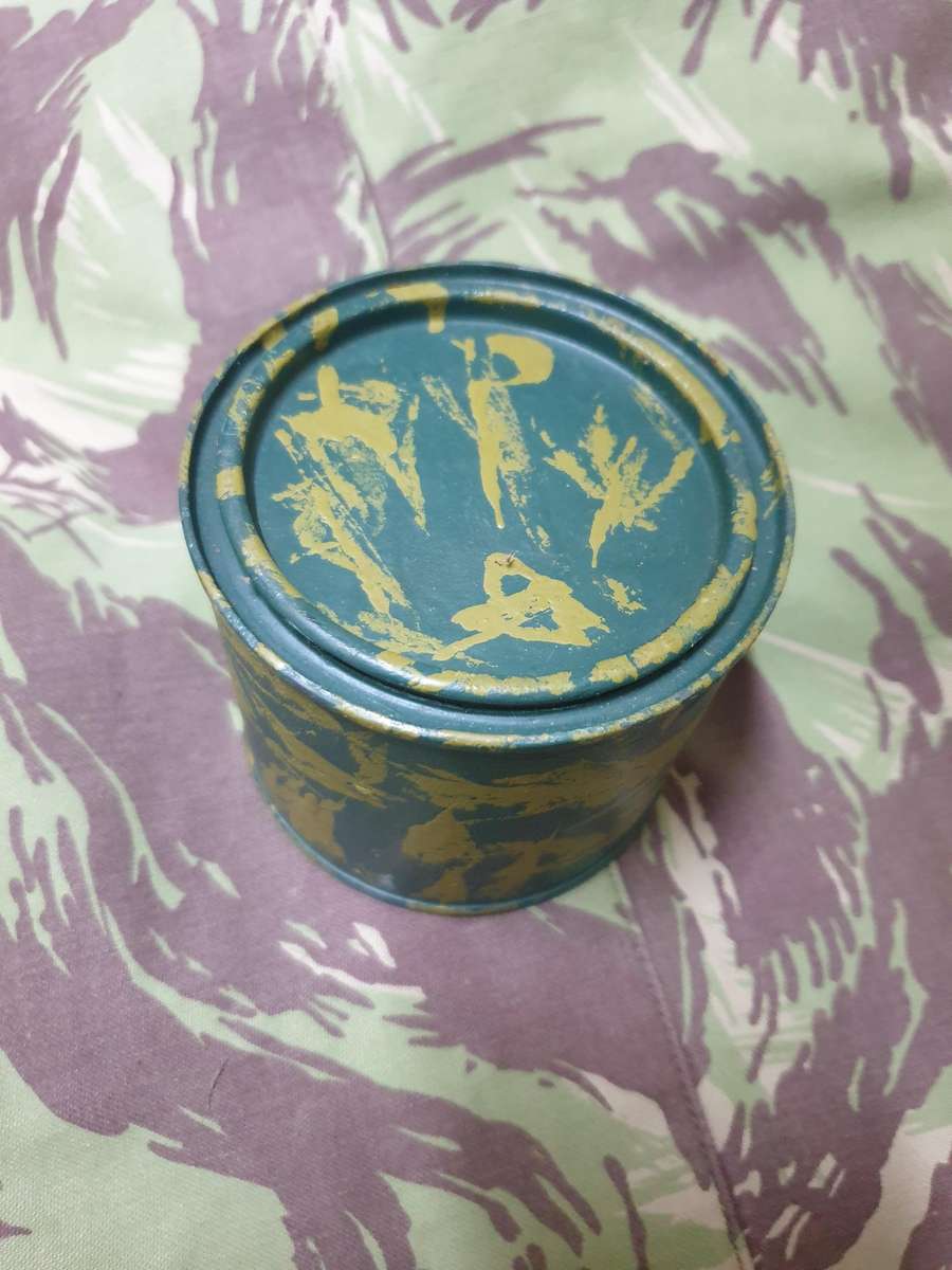 original Rhodesian era period piece hand camo painted soldier's individual ration tin clean as per