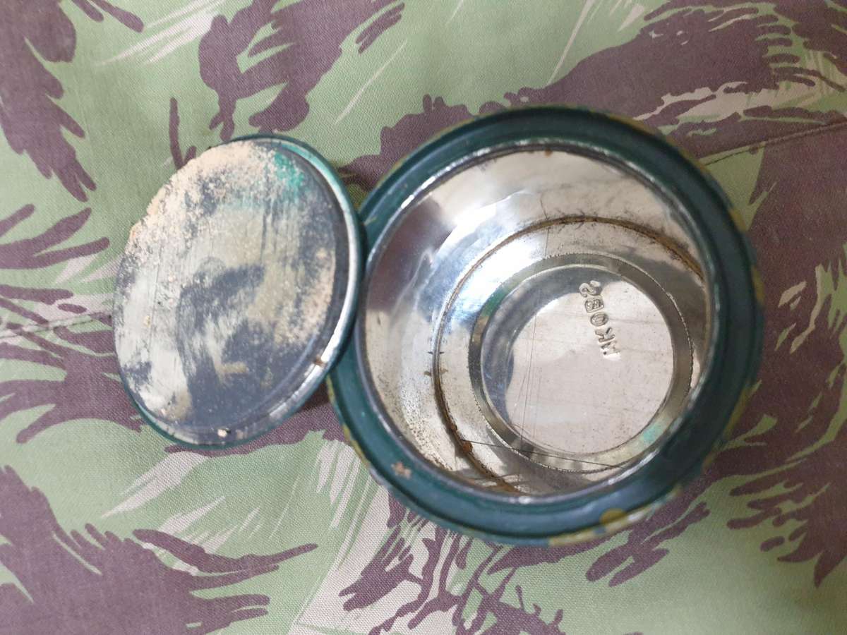 original Rhodesian era period piece hand camo painted soldier's individual ration tin clean as per