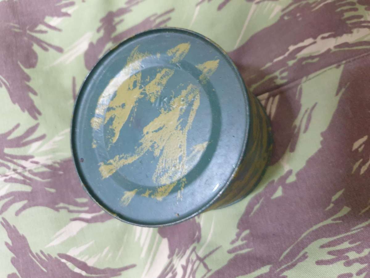 original Rhodesian era period piece hand camo painted soldier's individual ration tin clean as per