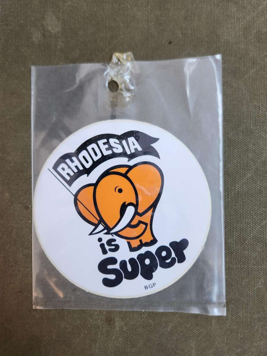 new & unused 100% original period (orange colour) "Rhodesia is Super" Elly vinyl sticker in plastic