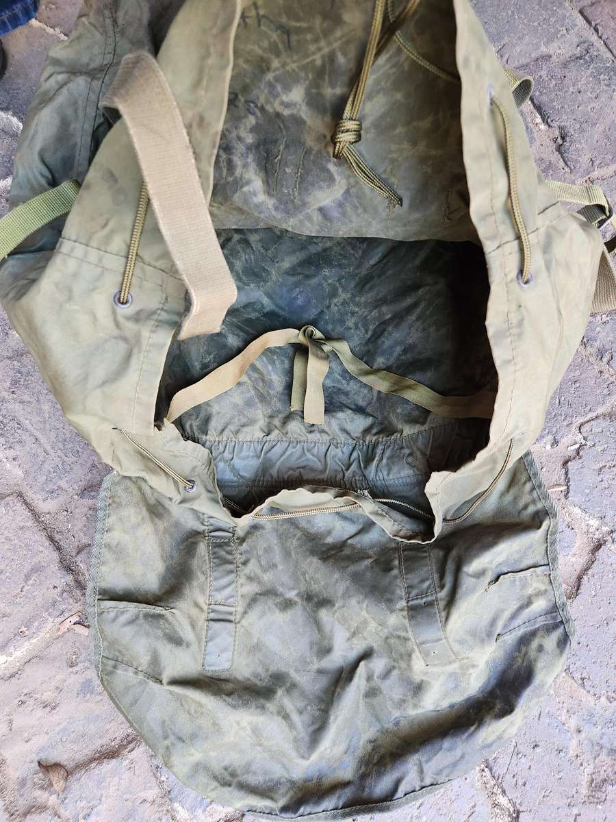 100% original SWA/ Angola period FAPLA issue small olive green backpack - field repaired/ modified