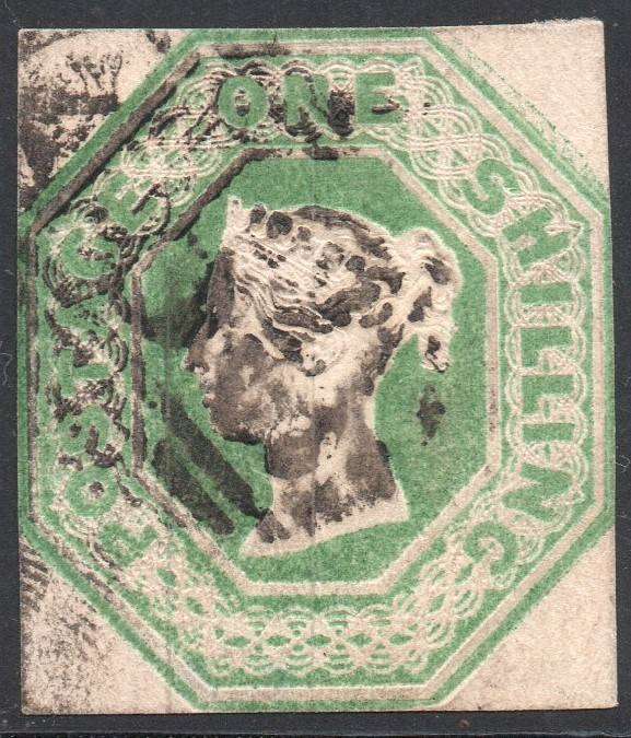 GREAT BRITAIN 1847 SG54 1/- PALE EMERALD GREEN - FINE USED - CV £1000