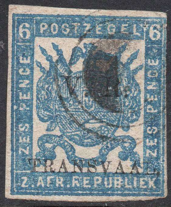 TRANSVAAL 1877 SACC104e 6d BLUE - FINE USED - SEE SCANS