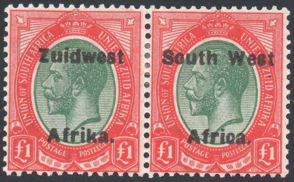 SWA 1924 SACC51(16mm) £1 DEEP GREEN & DEEP RED MARGINAL - MM - CV R16000