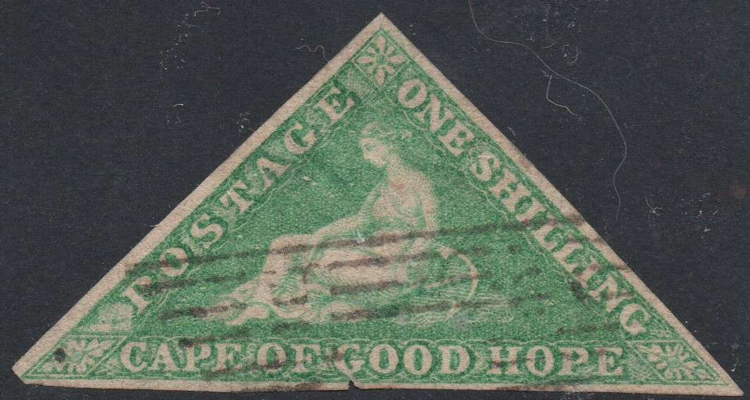 CAPE OF GOOD HOPE 1863-4 SACC17 1/- BRIGHT EMERALD-GREEN - FINE USED - CV R22000