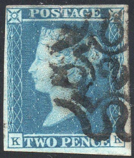 GREAT BRITAIN 1841 SG15 2d DEEP FULL BLUE - IMPERF( WHITE LINES ADDED) WM W2 VFU CV £110+(2017)