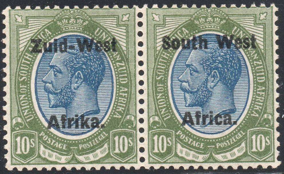 SWA 1923 SACC14  TYPE II 10/- BLUE & DARK GREEN WITH CERTIFICATE - VLMM - CV 20000