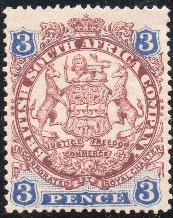 B.S.A.C/Rhodesia SACC31 3d Chocolate  & Ultramarine -  MM CV R250