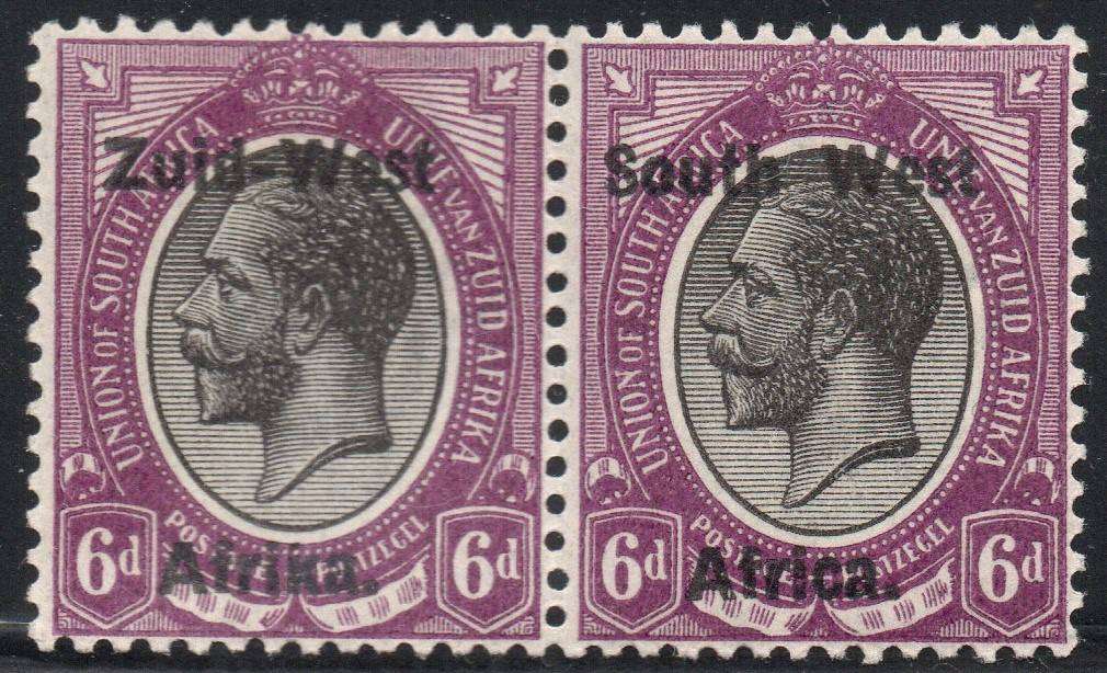 SWA 1923 TYPE I SACC6 6d BLACK & VIOLET BILINGUAL PAIR MM CV R300