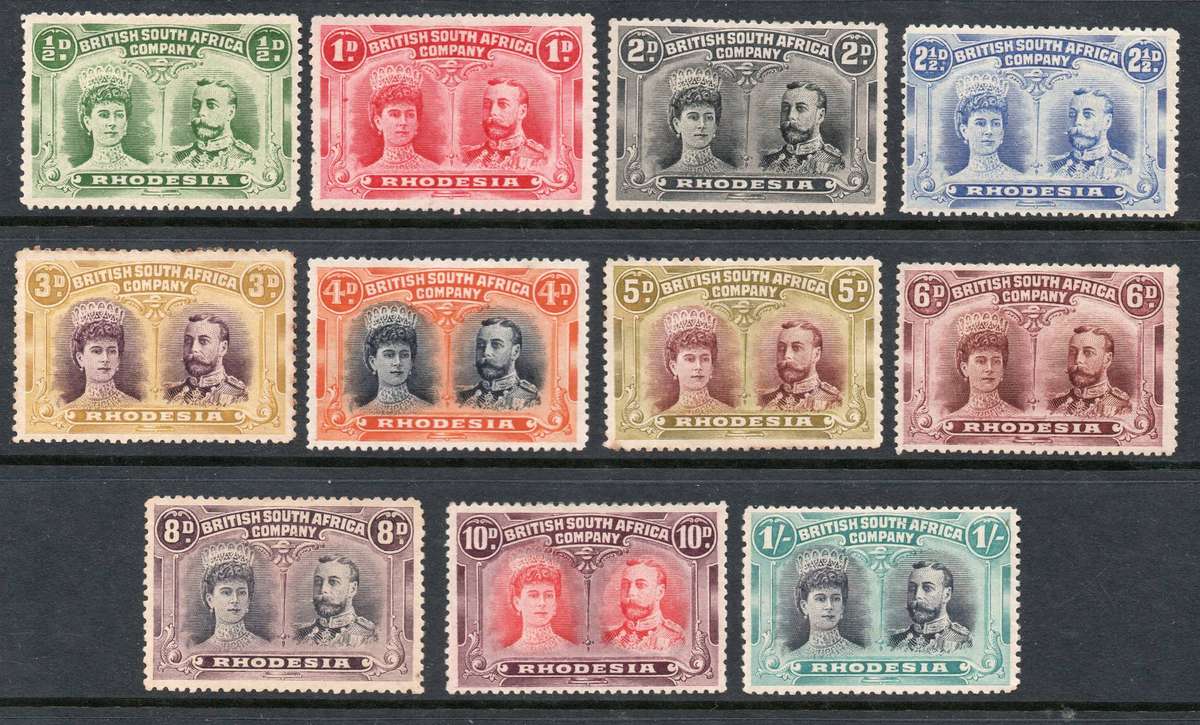 B.S.A.C / RHODESIA : 1910-16 DOUBLE HEADS - SET TO 1/- : MINIMUM CV R9650(MINIMUM PER DENOMINATION)