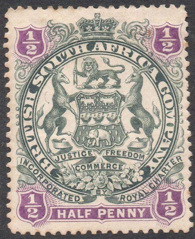 B.S.A.C. / RHODESIA 1897 : SACC58 ½d GREYISH-BLACK & PURPLE - MM - CV R200