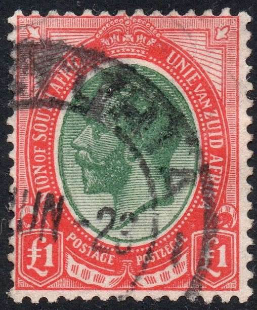 Union of SA - 1913 SACC16 £1 GREEN & RED VFU R6500 (SEE BELOW)